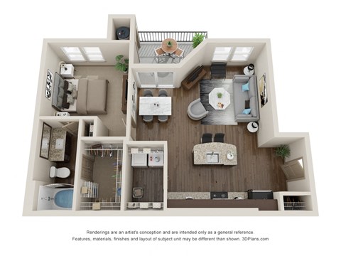 1 bed 1 bath A2 Floor Plan at Lakeline East Apartments, Cedar Park, 78613